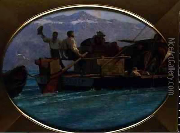 Luggage boat on Lake Geneva Oil Painting - F.L.D. Bocion