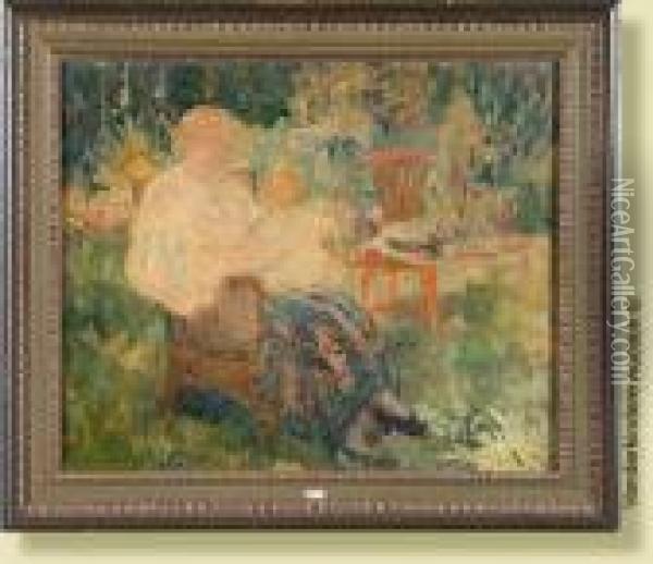 Femme Et Enfant Au Jardin Oil Painting - Henri-Jacques Evenepoel