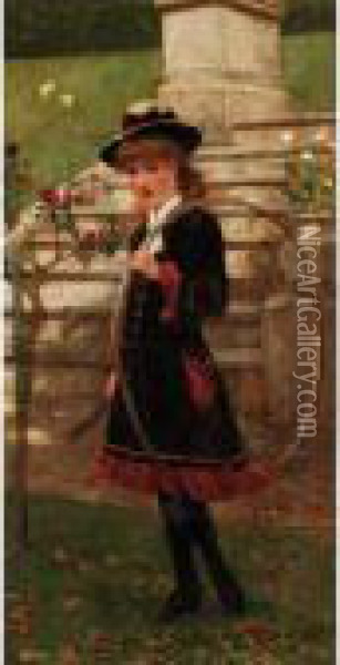 Girl With A Hoop Oil Painting - Walter-Dendy Sadler