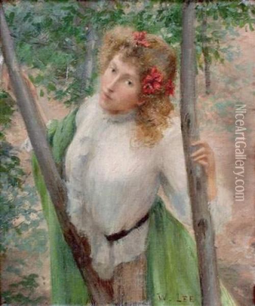 Femme A La Chevelure Blonde Aux Coquelicots.. Oil Painting - William Lee