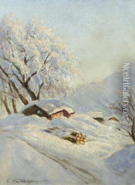 Village In Winter Oil Painting - Constantin Alexandr. Westchiloff