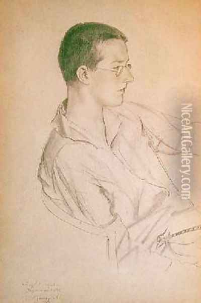 Portrait of Dmitri Dmitrievich Shostakovich 1906-75 Oil Painting - Boris Kustodiev