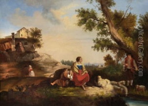 Szene In Sudlicher Landschaft Oil Painting - Carl Ludwig Friedrich Wagner