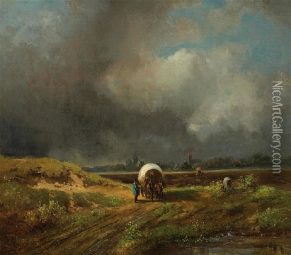 Landschaft Mit Kutsche Vor Dem Gewitter Oil Painting - Eduard Schleich the Elder