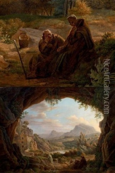 Vue De La Sainte - Victoire Depuis La Sainte - Baume Oil Painting - Jean-Antoine Constantin d'Aix
