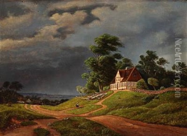 Landscape With A Windy Weather Oil Painting - Frederik Christian Jacobsen Kiaerskou