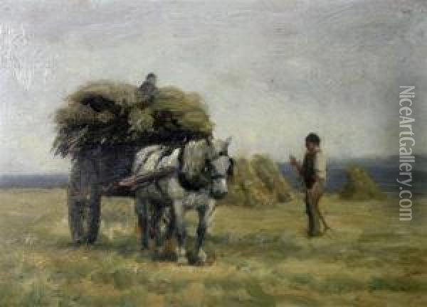 Harvesters With A Haycart Oil Painting - William Edward Norton