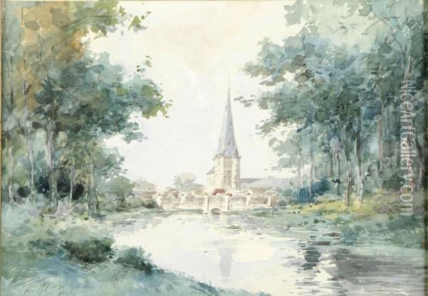 Riviere Avec Village Dans Le Lointain Oil Painting - Armand Heins