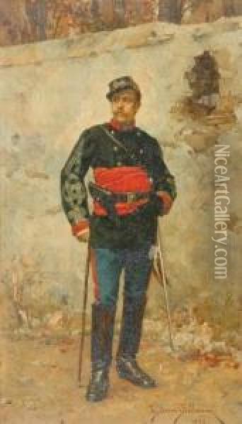 An Officer From The Franco-prussian War Oil Painting - Etienne Prosper Berne-Bellecour