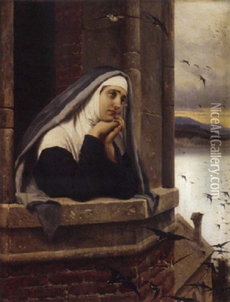 A Nun's Flight Of Fancy Oil Painting - Eugen von Blaas