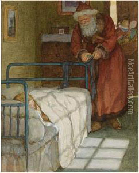 Christmas Eve: A Visit From Father Christmas Oil Painting - Kate Greenaway