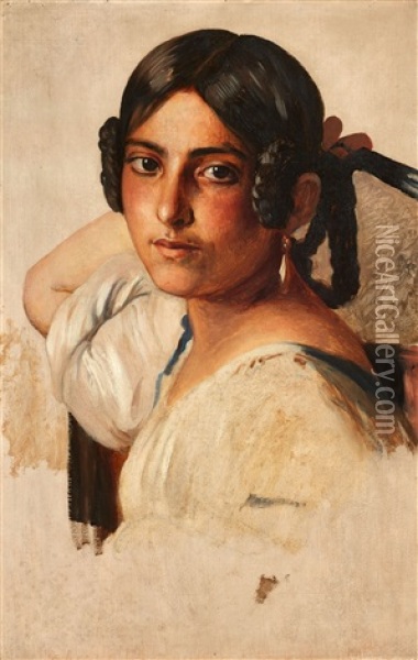 A Young Italian Girl Oil Painting - Franz Xaver Winterhalter