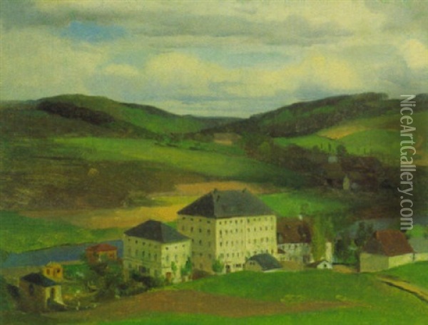 Die Baumwollspinnerei Und Strickgarnfabrik Von Max Hauschild In Hohenfichte Oil Painting - Heinrich Eduard Muller