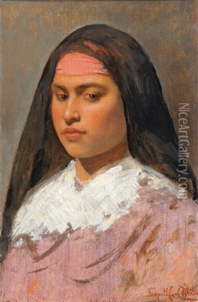Portrait Of An Oriental Woman Oil Painting - Carl Leopold Mueller