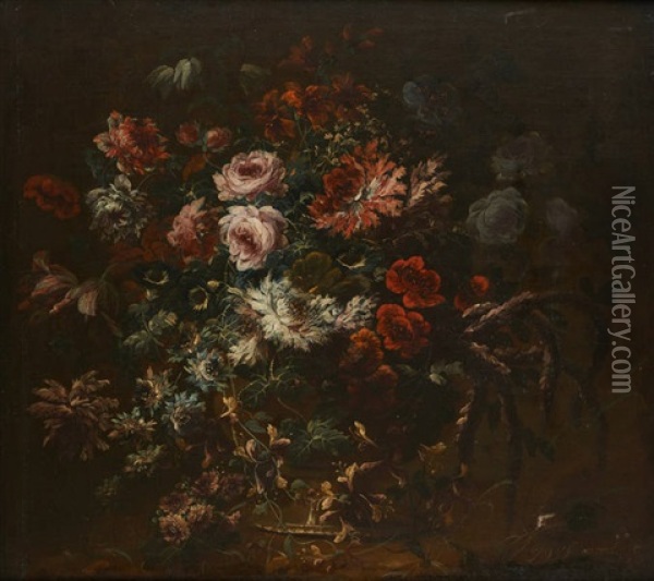 Jardiniere Fleurie Sur Un Entablement Oil Painting - Jean-Baptiste Morel