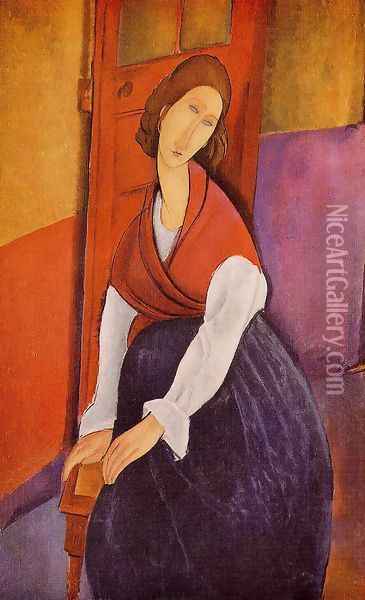 Jeanne Hebuterne I Oil Painting - Amedeo Modigliani