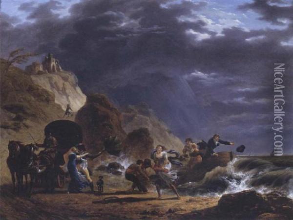 Arrival Of Emigres With The Duchess Of Berry On The French Coast Oil Painting - Carle Vernet