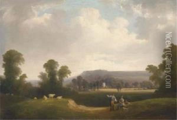Exwick Church And Haldon Beacon From Exwick Fields,devonshire Oil Painting - John Wallace Tucker
