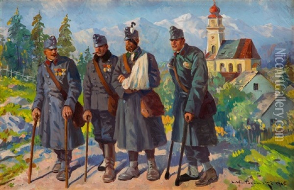 War Veterans Oil Painting - Leonard Winterowski