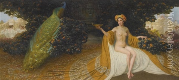 Goddess Iduna And Peacock Oil Painting - Maximilian Lenz