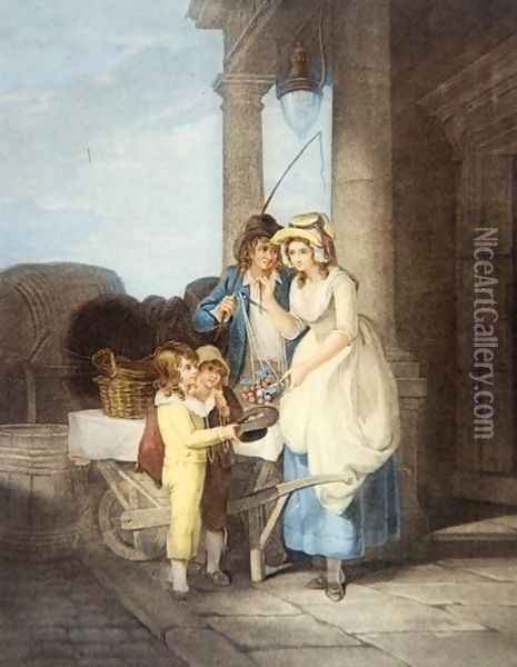 'Cries of London' pl.8- Round & sound five pence a pound Duke Cherries, after Francis Wheatley (1747-1801) 1795 Oil Painting - Antoine Cardon