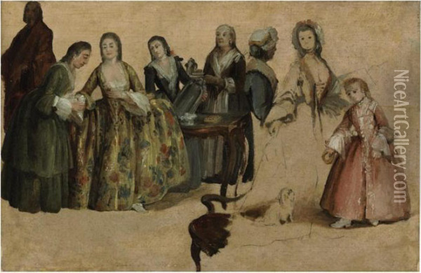 An Elegant Company, A Sketch Oil Painting - Pietro Longhi