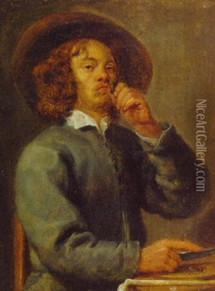 A Man Sniffing Tobacco At A Table Oil Painting - Joos van Craesbeeck