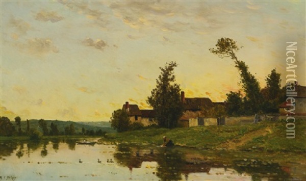 Washerwoman On The Banks Of The River Oil Painting - Hippolyte Camille Delpy