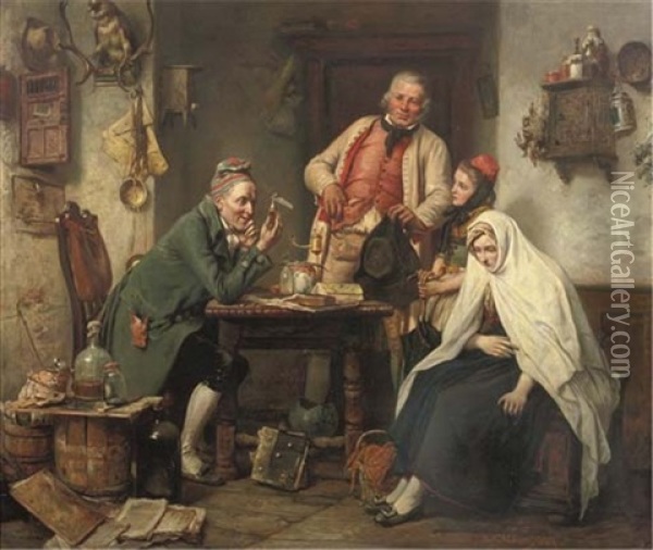 A Visit To The Doctor Oil Painting - Carl Wilhelm Huebner