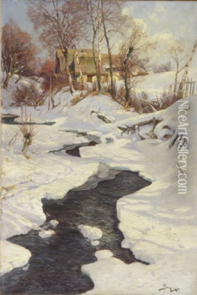 Winterliche Bachlandschaft Oil Painting - Jacques Matthias Schenker