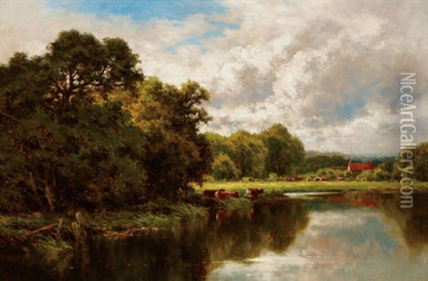 On The Ouse Hemingford Grey, Hunt's Oil Painting - Henry H. Parker