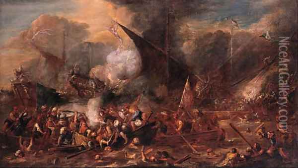 A naval engagement Oil Painting - Cornelis de Wael