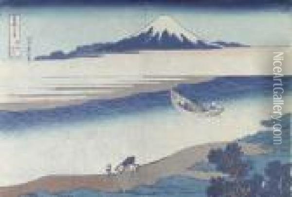 Bushu Tamagawa Oil Painting - Katsushika Hokusai