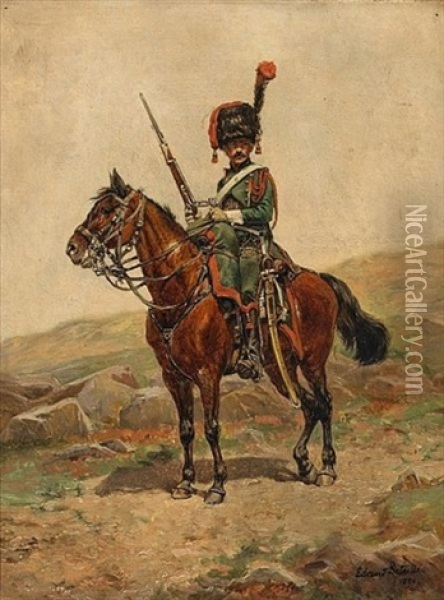 A Mounted Chasseur Of The Imperial Guard Oil Painting - Edouard Jean Baptiste Detaille