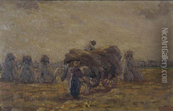 Boeren Op Het Veld Bij Hooiwagen Oil Painting - Ernest Midy