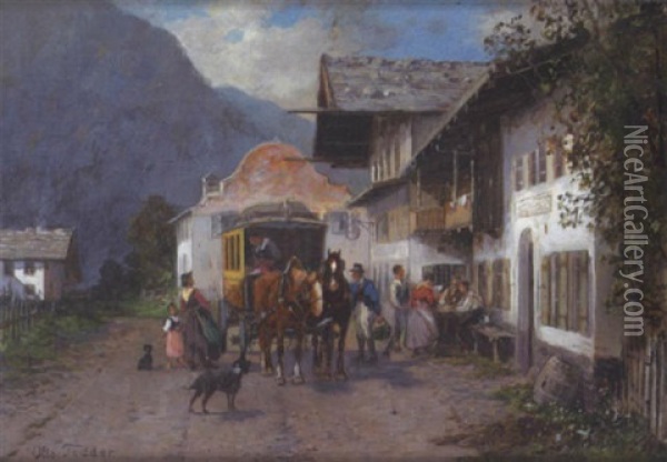 L'arrivee Dans Le Village Oil Painting - Otto Fedder