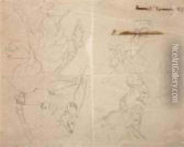 Etude De Chevaux Et Personnages Oil Painting - Eugene Delacroix