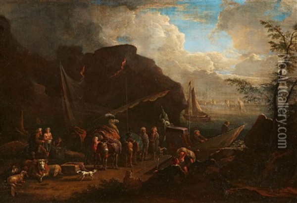 Southern Harbour Scene Oil Painting - Adriaen Frans Boudewyns the Elder