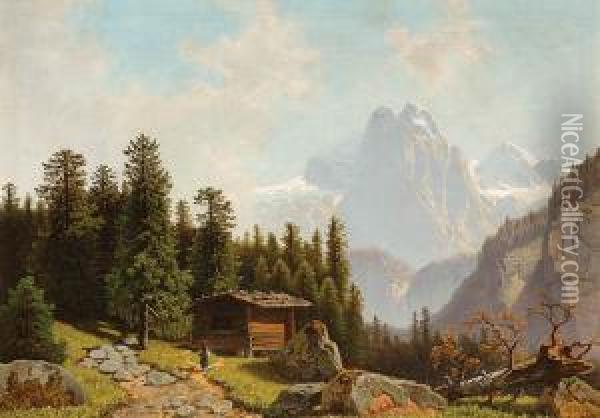 Pejzaz Alpejski Z Chlopka Na Drodze Oil Painting - Wilhelm Theodor Nocken