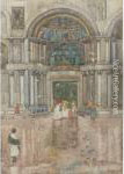 The Porch With The Old Mosaics, St. Marks, Venice Oil Painting - Maurice Brazil Prendergast