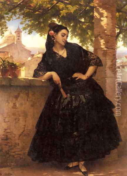 A Spanish Beauty with a Fan Oil Painting - Eugene Pierre Francois Giraud
