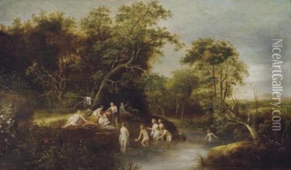 Diana And Her Nymphs Bathing Oil Painting - Abraham van Cuylenborch