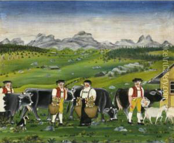 Four 'senns', Two Ringing Bells Oil Painting - Johannes Zulle