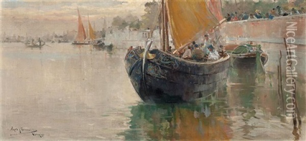 Canal De Venecia Oil Painting - Arcadi Mas y Fondevila