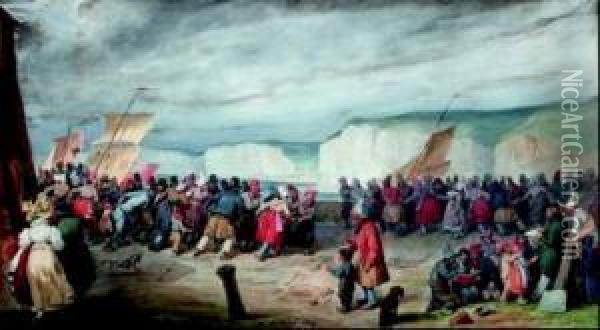 Halage De Bateaux De Peche Sur La Berge Dans Le Pays De Caux Oil Painting - Joseph-Louis Hippolyte Bellange