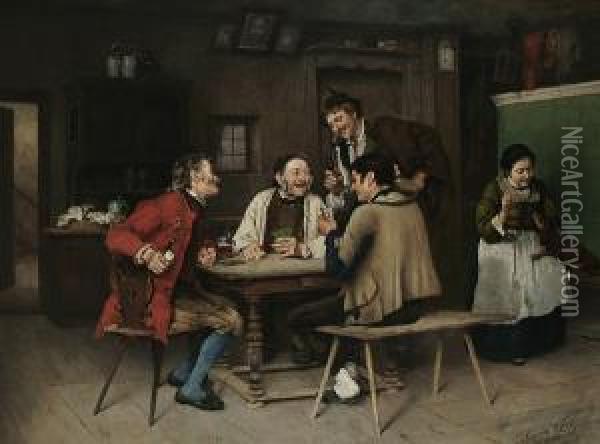 A Game Of Cards Oil Painting - Henrich A. Weber