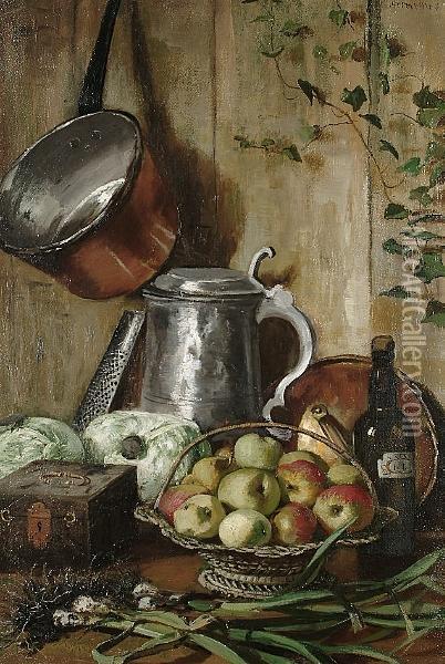 Still Life In A Kitchen Oil Painting - Olof Hermelin