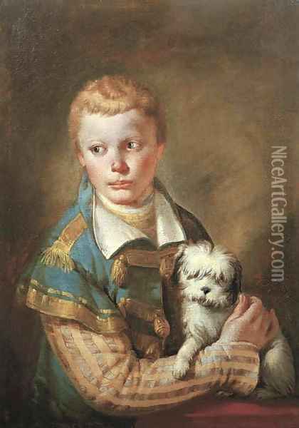 Portrait of a young boy with a dog Oil Painting - Francesco Zugno