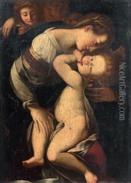 Madonna Col Bambino E Angeli Oil Painting - Giulio Cesare Procaccini