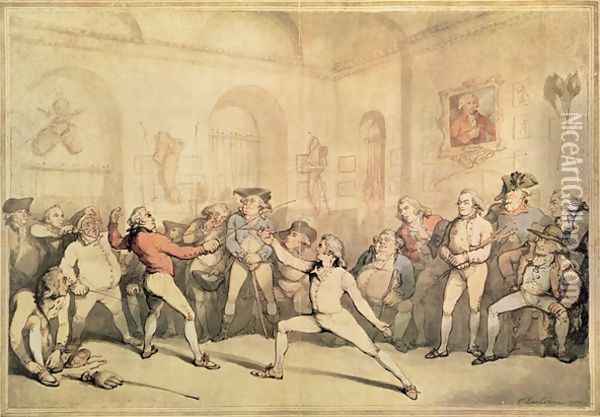 Angelos Fencing Room, pub. 1787 Oil Painting - Thomas Rowlandson